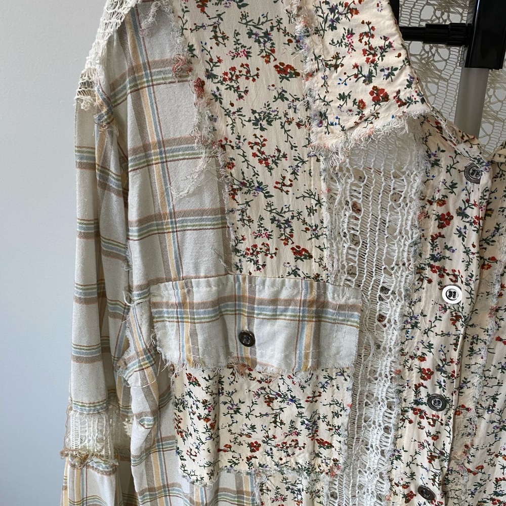 POL Boho Patchwork Button-Up Shirt – Size Medium - image 2